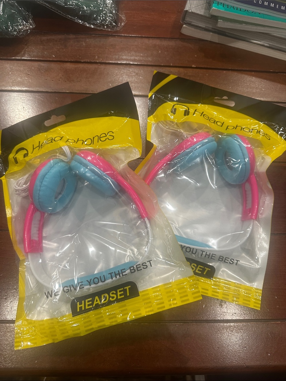 Pink & Blue Over-Ear Headphones - Lightweight Stereo Headset - set of 2